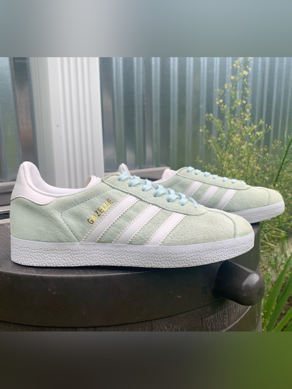 adidas Women’s Gazelle Sneakers in Pastel Mint with White Stripes